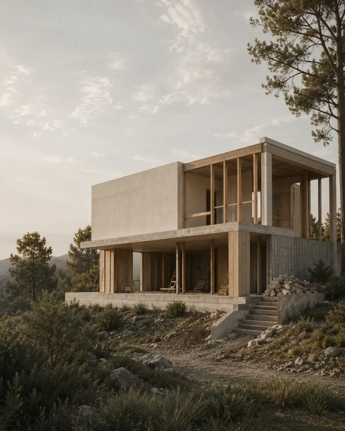A villa under construction on a Bali hillside