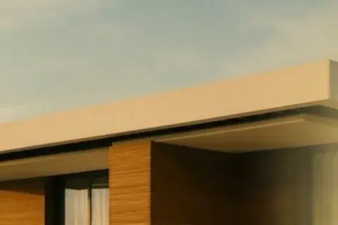 Cliffside villa roofline at golden hour
